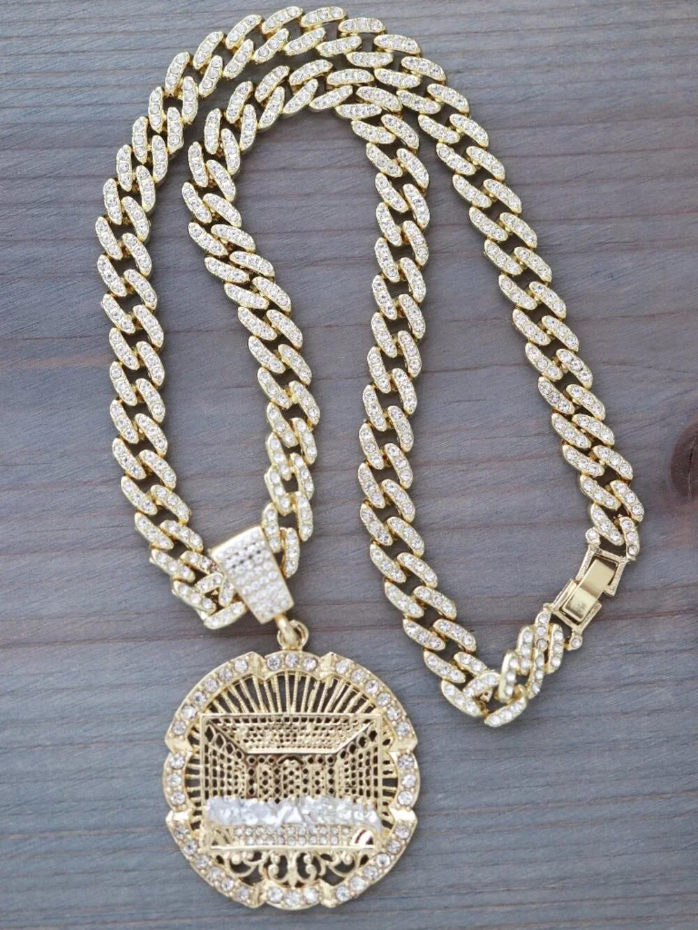 Last Supper Round Pendant Iced Out Chain Necklace 18k Gold Plated